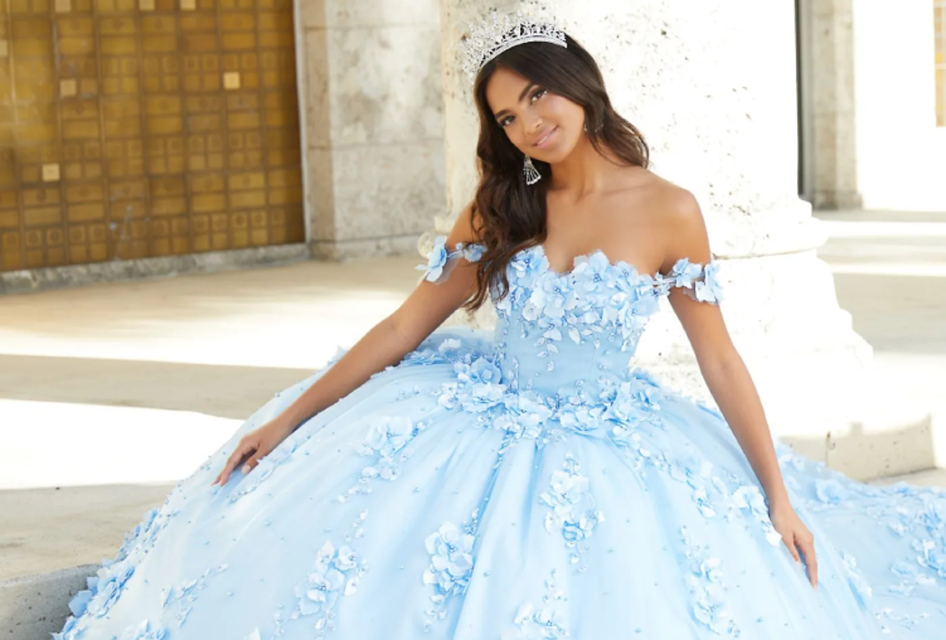 Model wearing a Quinceanera collection Dress